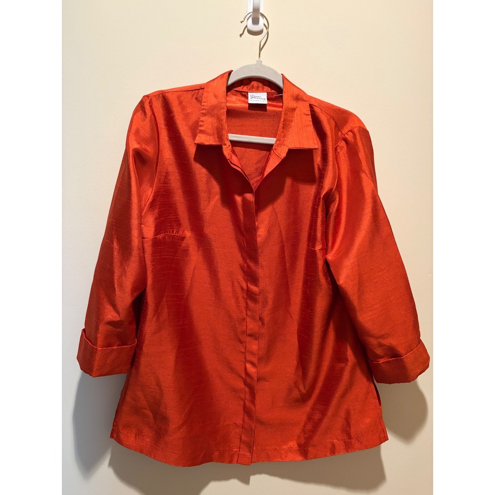 Giorgio Fiorlini Collection Burnt Orange Silk Look 3/4 Sleeve Button Down Shirt